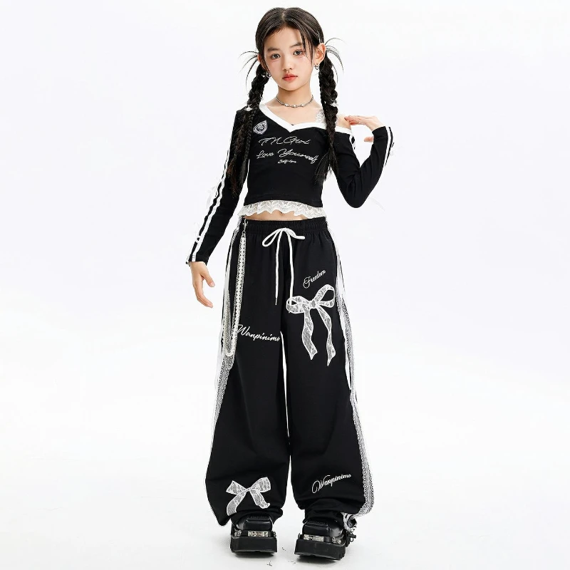 Tenue de danse de rue Hip Hop pour filles, haut à manches longues, pantalon Baggy, Costume de scène de Jazz, vêtements de spectacle de danse de rue K-pop