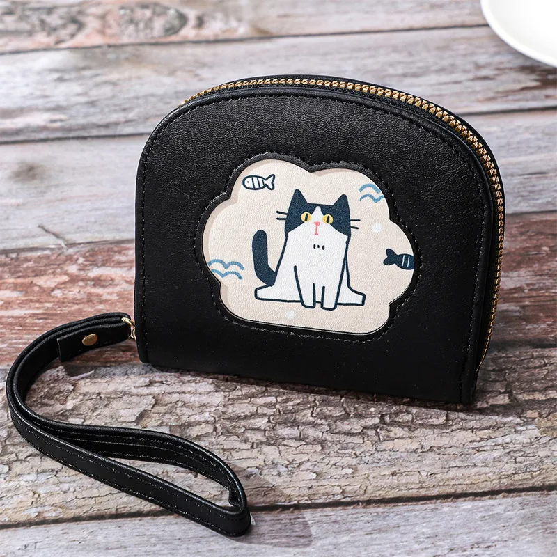 Women Wallet Cute Cat Short Wallet Leather Small Purse Girls Money Bag Card Holder Ladies Female Hasp