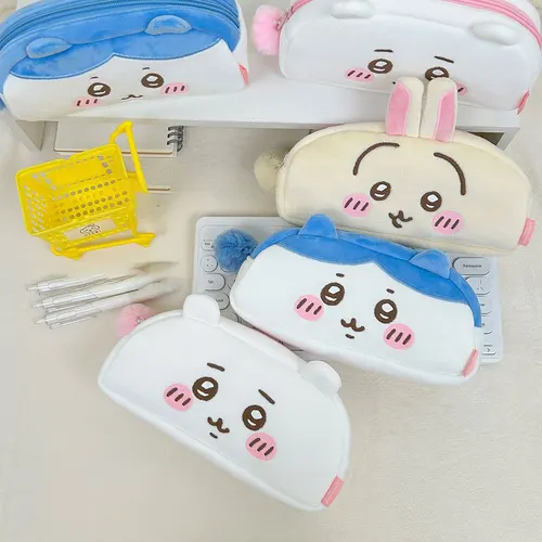 귀여운 치이 필통 MINISO 귀여운 만화 봉제 문구 가방, 학생 데스크탑 수납, 우사기 하치웨어 가방, 생일 선물 2024