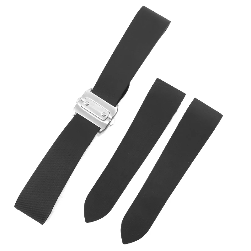 Butterfly Double Button Rubber Watch Band Replacement Sandos Santos Series Flat Interface Silicone Watch Strap 25mm