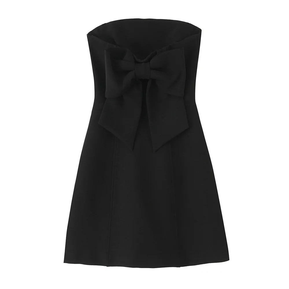 women's bow embellished strapless dress solid color backless decoration spring/summer new women's clothing