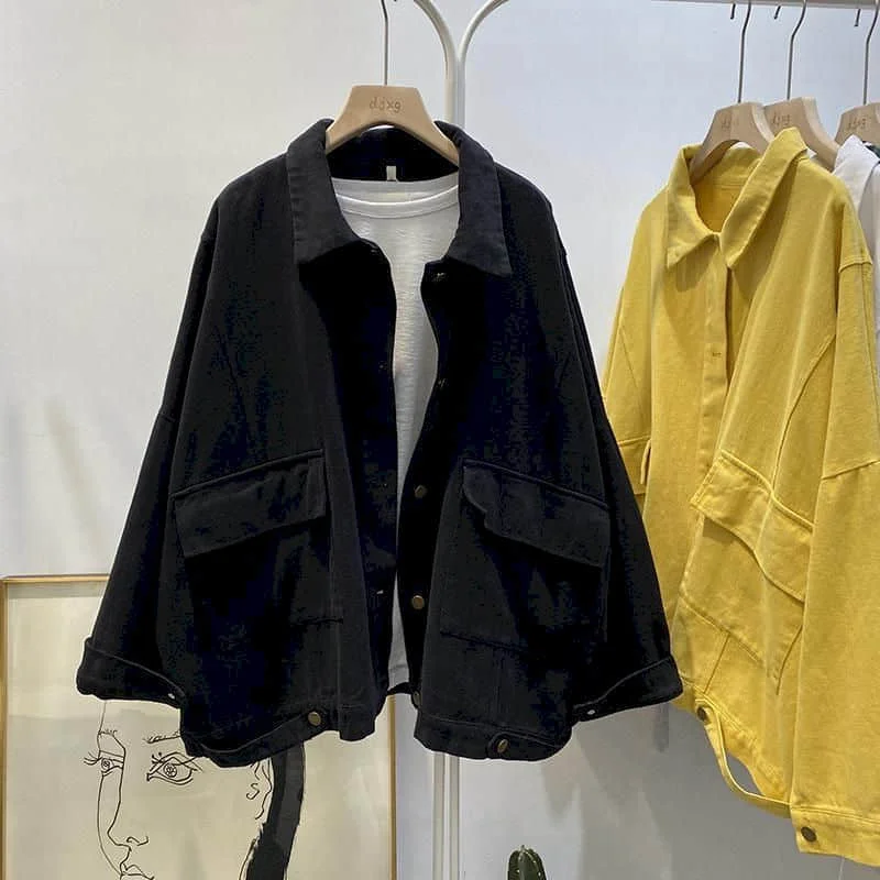Jackets for Women Clothes Korean Fashion Loose Oversized Polo-neck Solid Cardigans Long Sleeved Workwear Autumn Coats Women Tops