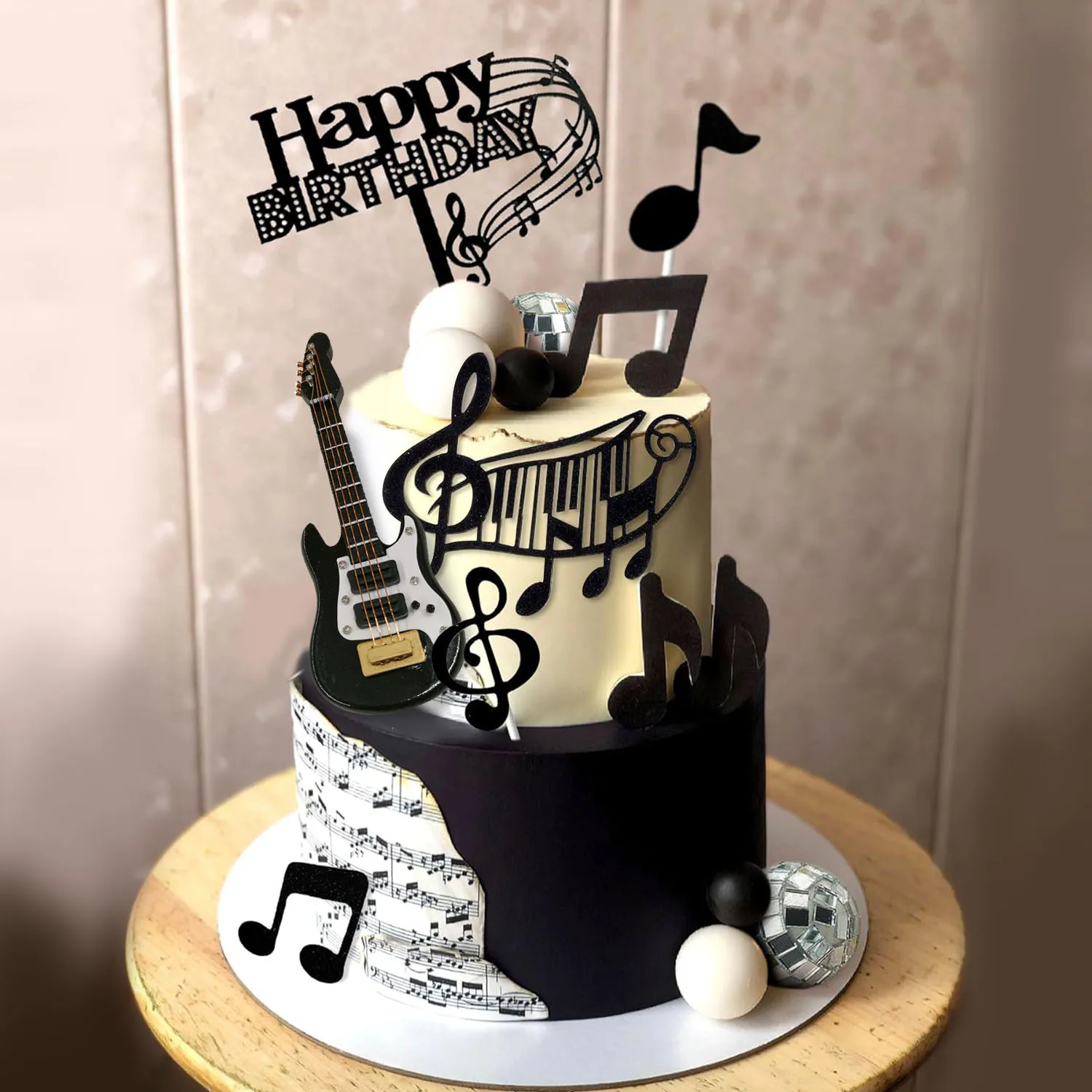 Gitarren-Kuchenaufsätze Rock-Musik-Kuchenaufsatz Noten-Kugeln Kuchendekorationen für Musiker-Geburtstagsparty Rock-Themenparty – Detail 14