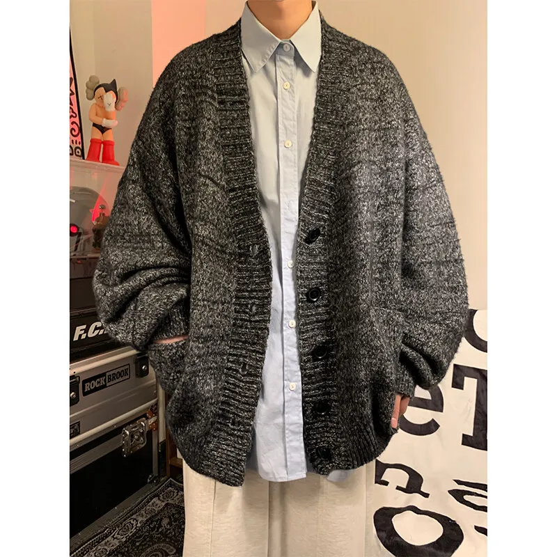 Primavera y otoño cardigan suéter chaqueta de moda de manga larga con cuello en V de un solo pecho casual suéter suelto cardigan