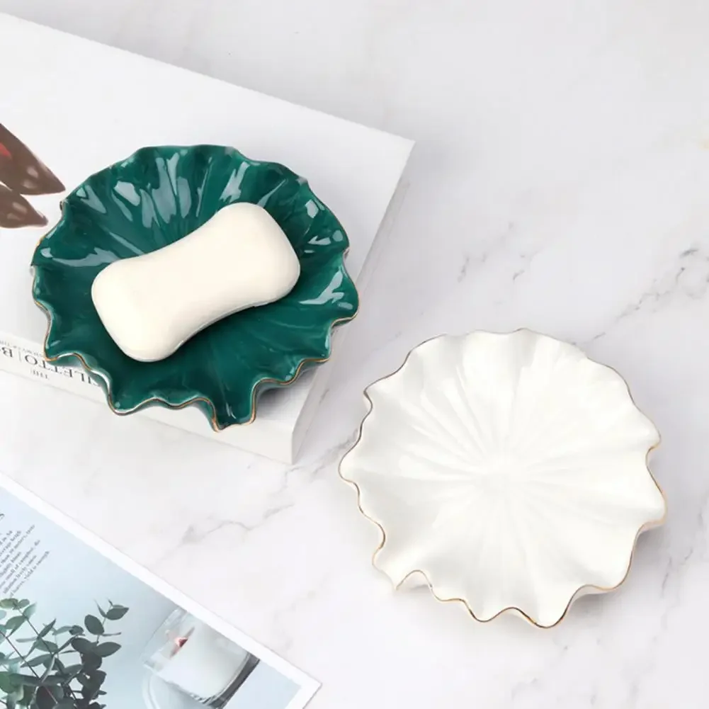 Lotus Leaf Shape Ceramics Soap Holder Nordic Style Soap Dish Box Soap Storage Organizer Drain Holder Bathroom Accessories 2024