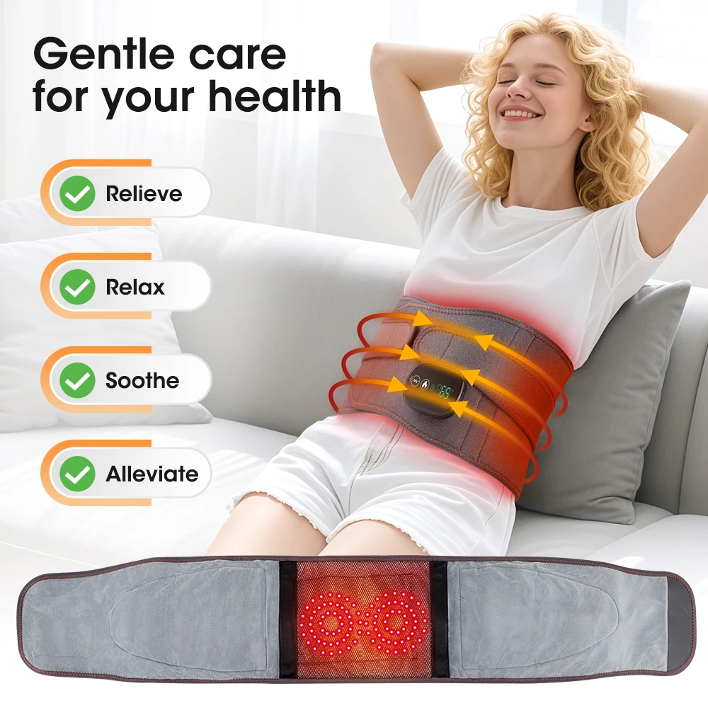 

Wireless Waist Massager for Pain Relief Electric Red Light Therapy Vibration Heating Pad Abdominal Back Massage Hot Compress