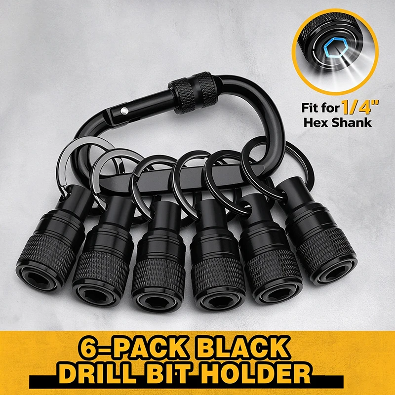 6Pcs 1/4" Hex Shank Bit Holder, Quick Change Keychain Socket Adapter with Carabiner, Portable EDC Hand Repair Tool