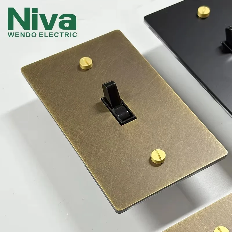 2 Gang Toggle Light Switch US Standard 110V Brass Panel Vintage Wall Switch for Home Hotel