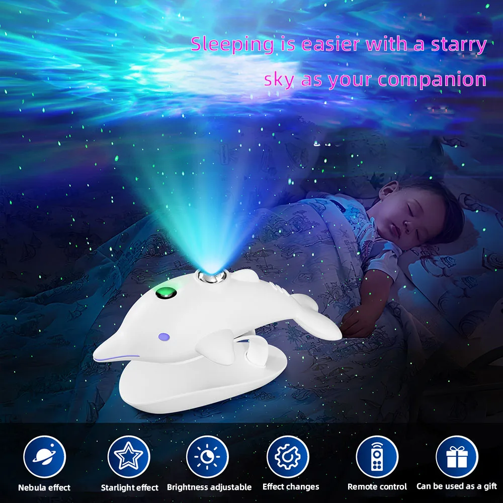 Dolphin Starry Sky Projection Lamp Starry Sky Projection Atmosphere Lamp Bedroom Night Light for Bar Gaming Room Decorative Lamp