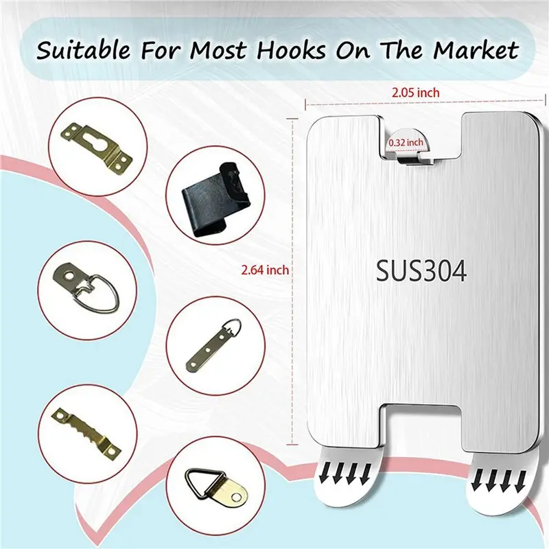 A74E-Adhesive Metal Picture Wall Hangers Without Nails, Damage Free Hanging Frame Hangers, No Tools Wall Hooks, 16 PCS