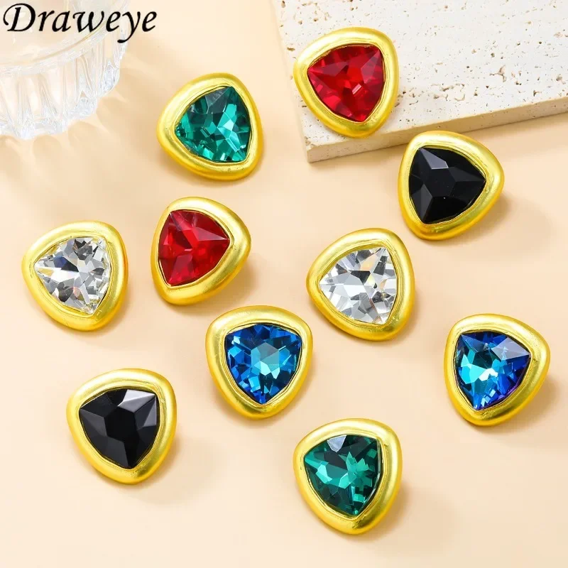 Draweye Geometric Stud Earrings for Women Rhinestone Vintage Ins Fashion Jewelry Simple Office Lady Elegant Aretes De Mujer