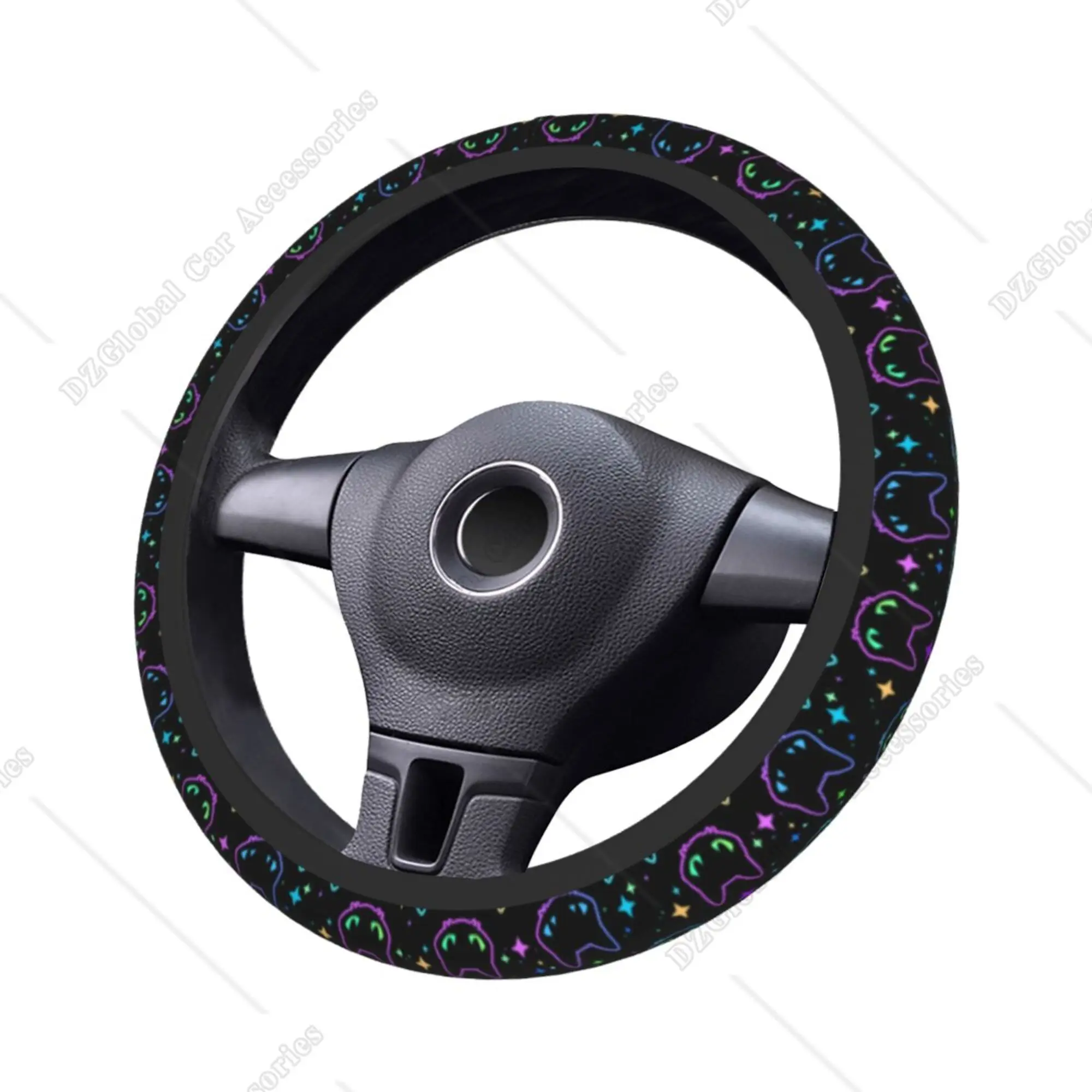 Car Steering Wheel Cover Universal 15 Inch Colorful Neon Cat Heads Steering Wheel Protector Car Accessories for Men Women Decor