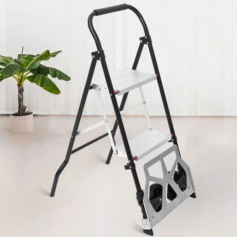 

Dual Use Cart Ladder Folding Cargo Trolley Household Aluminum Alloy Ladder Load for Sturdy Steel Bracket Rubber Wheels