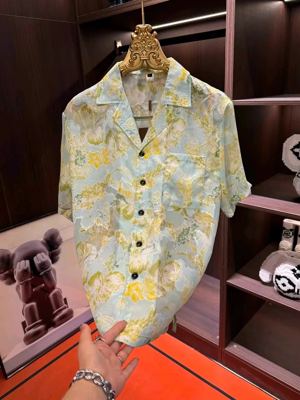 

Летняя мужская рубашка с цветочным принтом, коротким рукавом, кубинским воротником, высокого качества, модная, универсальная, деловая, в европейском стиле