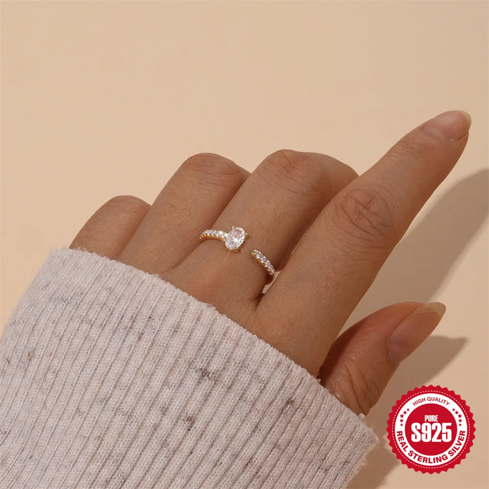 

AIDE 925 Sterling Silver Minimalist Egg Shaped Large Zircon Open Ring For Woman High Quality Wedding Bridal Jewelry Accesories