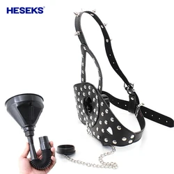 Fetish Slave Water Funnel More Nail Bondage Plug Mouth Kit Strap Cap Bondage Leather Mask Funnel Oral Enema Drool Plug Gag Head