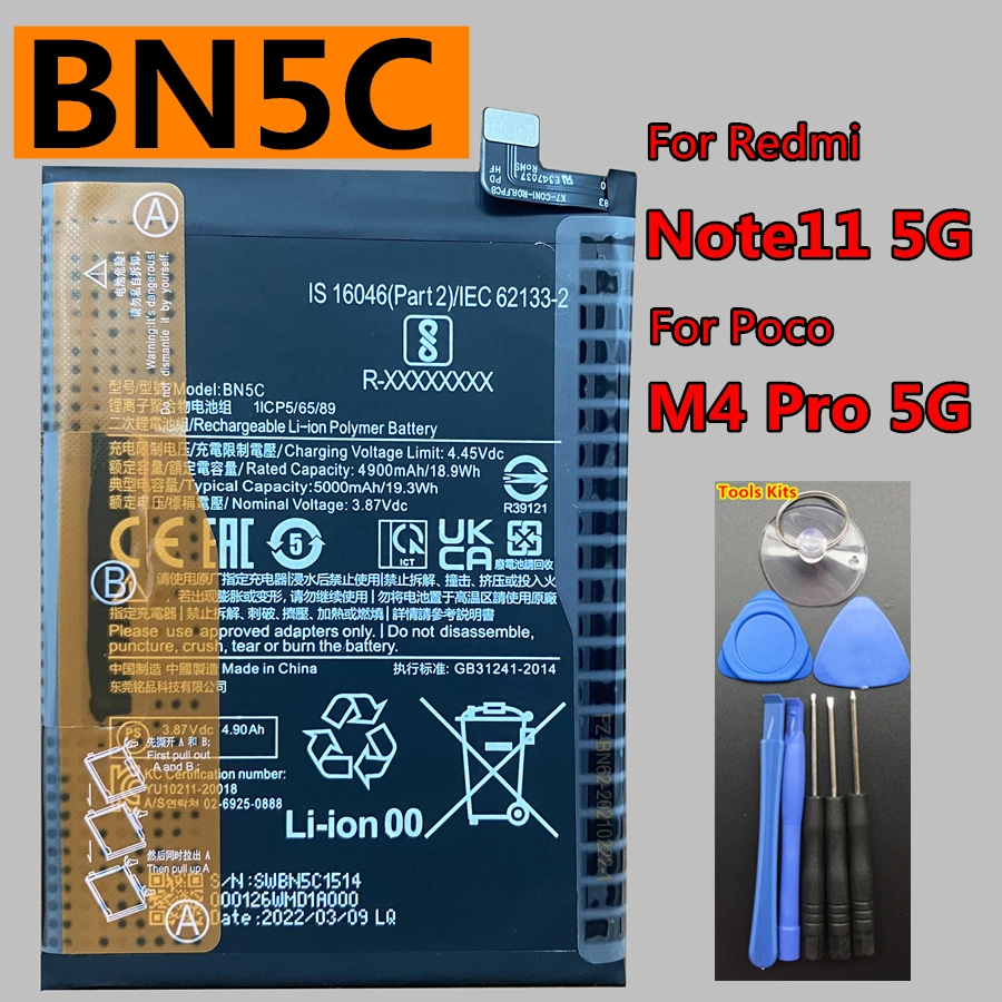 Original BN5C BN5H BN5A BN5D BN5E Battery for Xiaomi Redmi Note 10 10T 11E 11 Pro 5G 11s 4G,Pocophone Poco M5 M4 M3 X4 Pro 5G