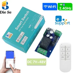 EWeLink WIFI Smart Switch Garage Door System DC 12V ~ 48V 1CH Relay Receiver 2.4GHz Remote Control Work with Alexa,for Door Led