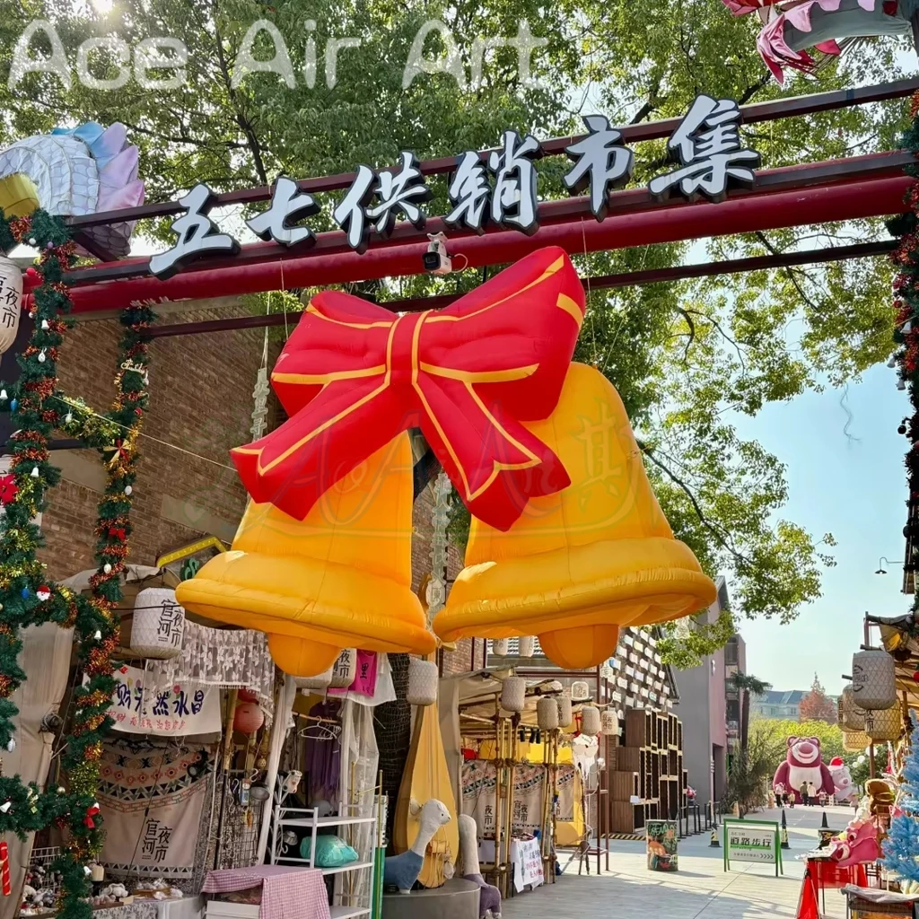 Campana gonfiabile con fiocco Jingle Bell natalizia per soffiaggio d'aria per decorazioni esterne Puntelli pubblicitari per eventi di club notturni