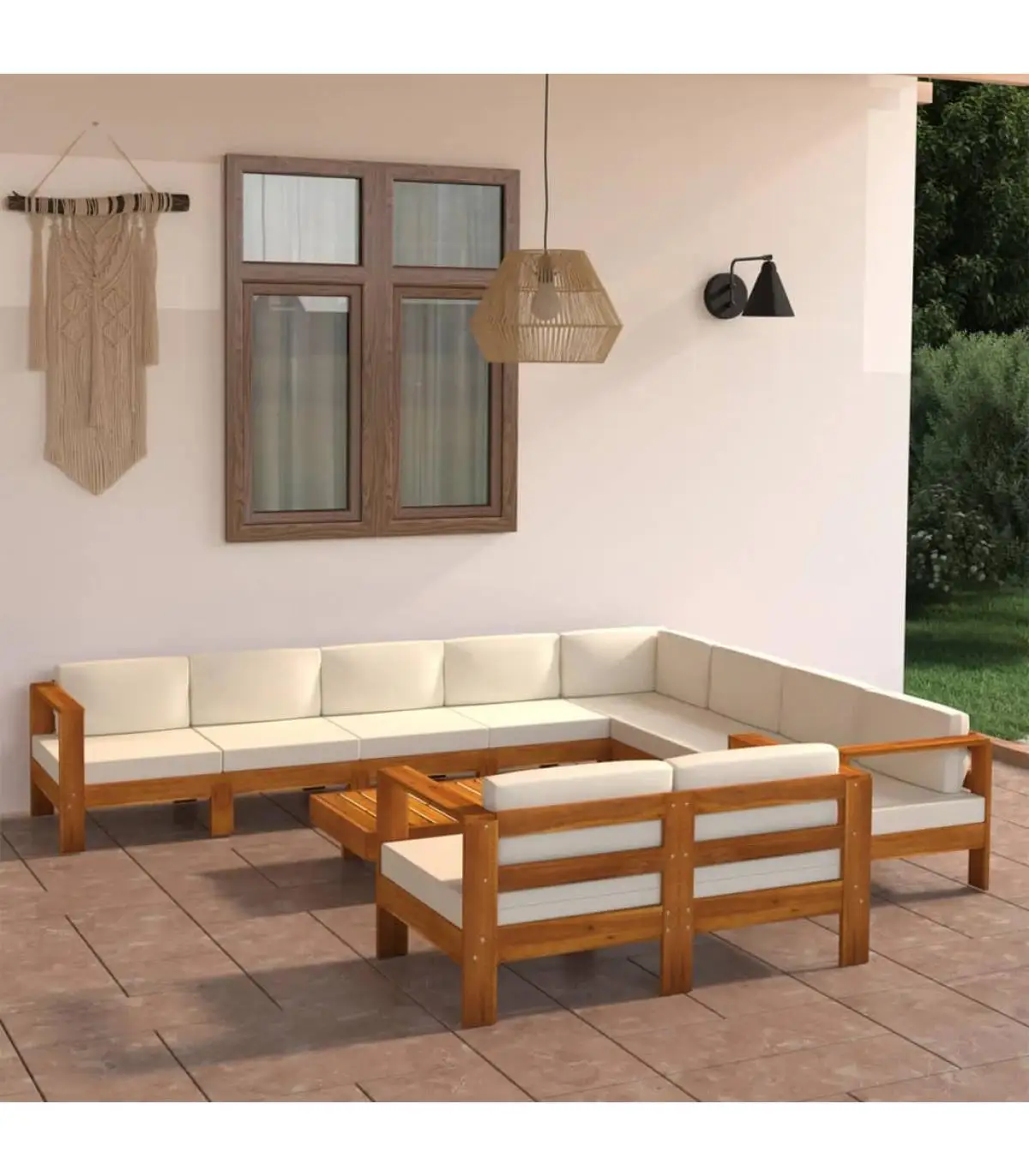 Garden sets garden furniture 10 PCs cream cushions acacia wood