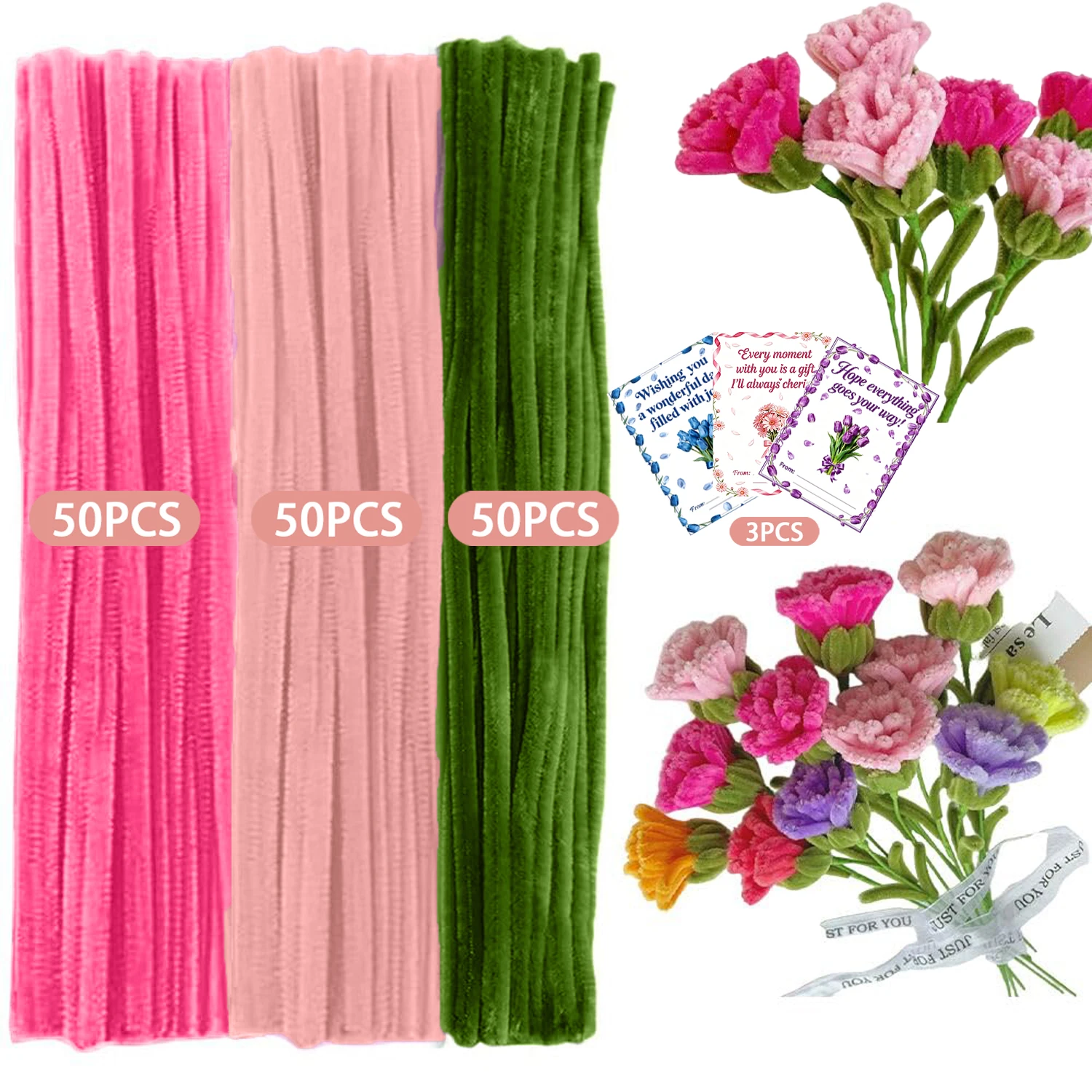 153 Pcs Halloween Pipe Cleaner Flower Bouquet Set, Chenille Sticks For Holiday Ornaments & Party Decoration view 2