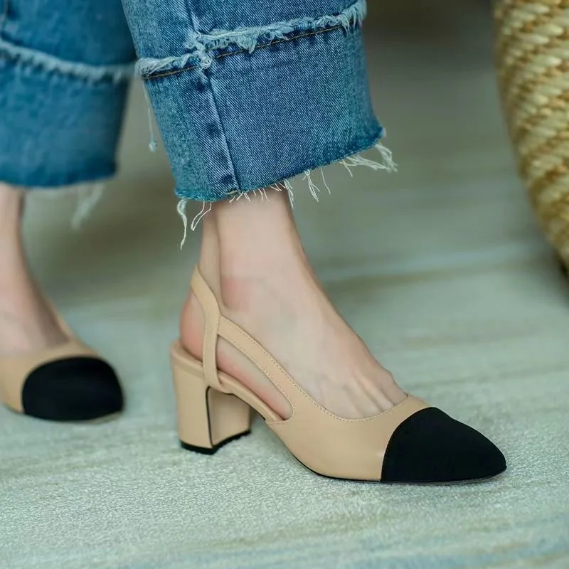 Summer Sandal For Women High Heels Sandals Retro Closed Square Toe Mules Shoes Girls Wedding Shoes Elegant Womans Low Heels Shoe