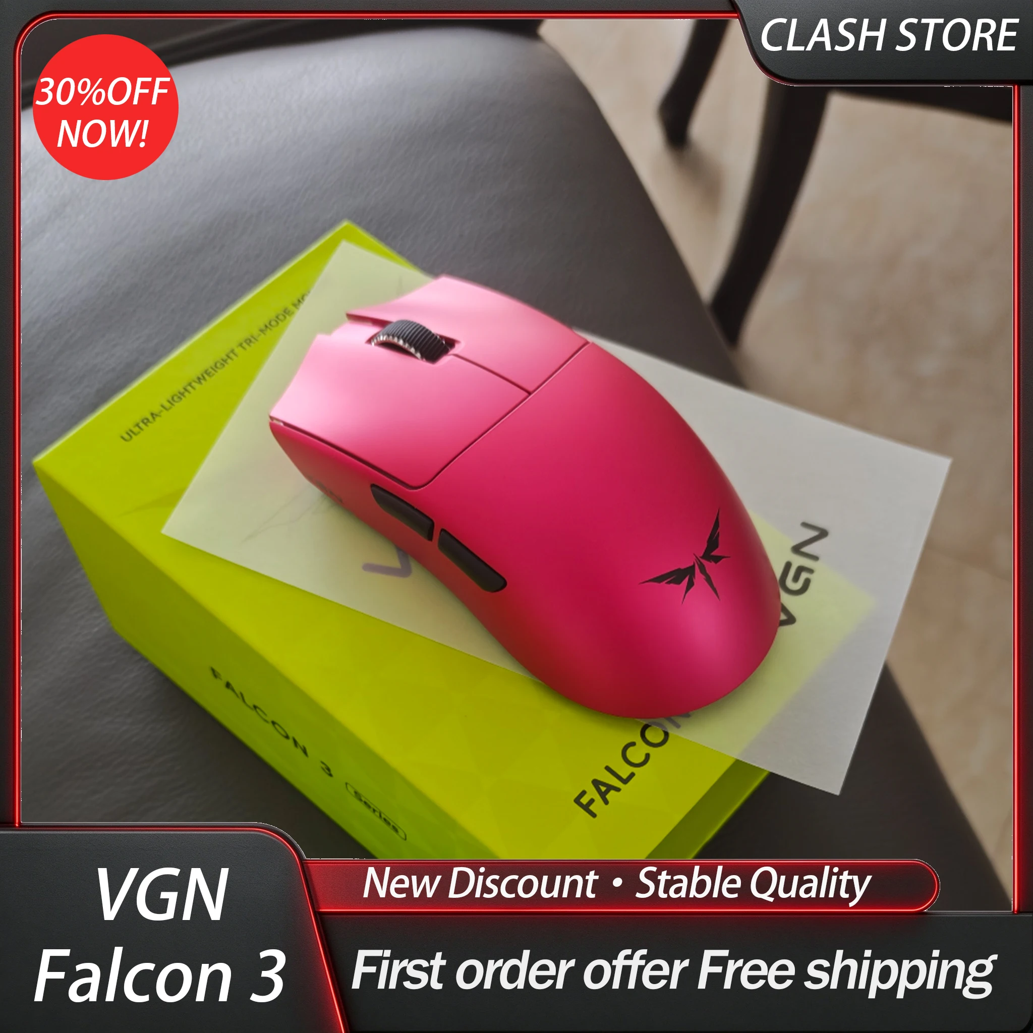 Vgn Falcon 3 Gaming Mouse,Tri-Mode PAW3955 Lightweight Ergonomic Build with Long Battery Rechargeable Gaming Mouse for E-sports