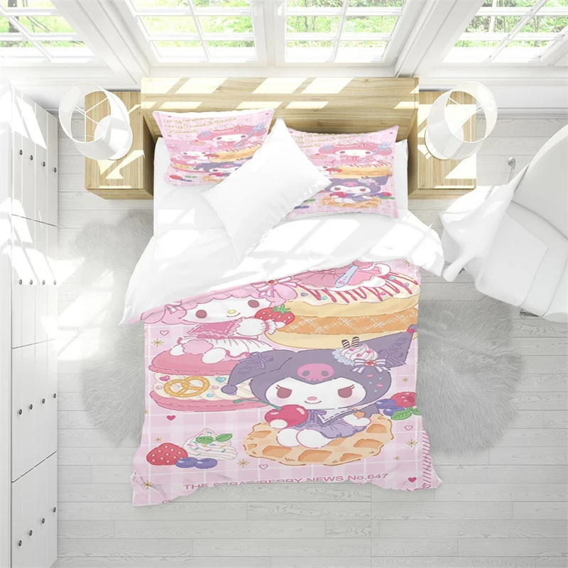 Kuromi Duvet Cover Multi-piece Bedding Set One Quilt Cover Two Pillowcases Needlework Sewing Set 3d Gift for Boys and Girls