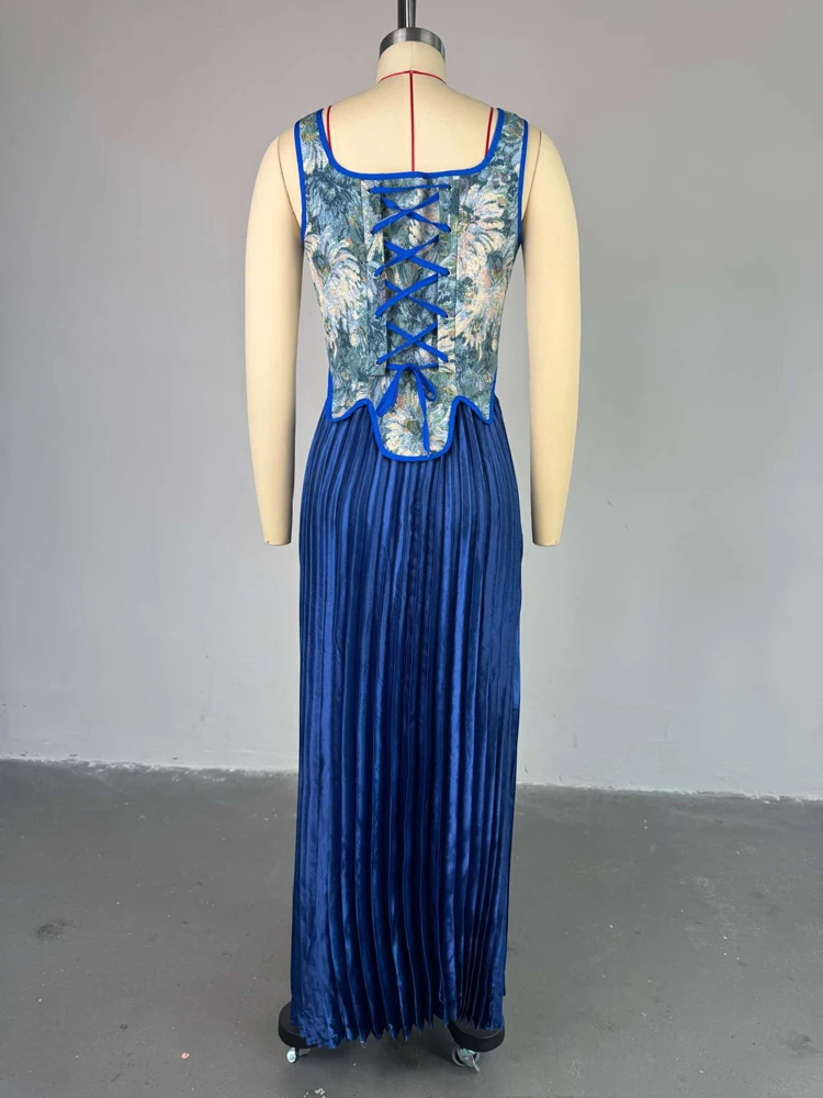 Damen-Kleider-Sets, Blumendruck, Korsett-Oberteil, hohe Taille, plissiert, lange Maxiröcke, Anzug, 2025, Party, Abend, 2-teiliges Set, Outfit – Detail 9