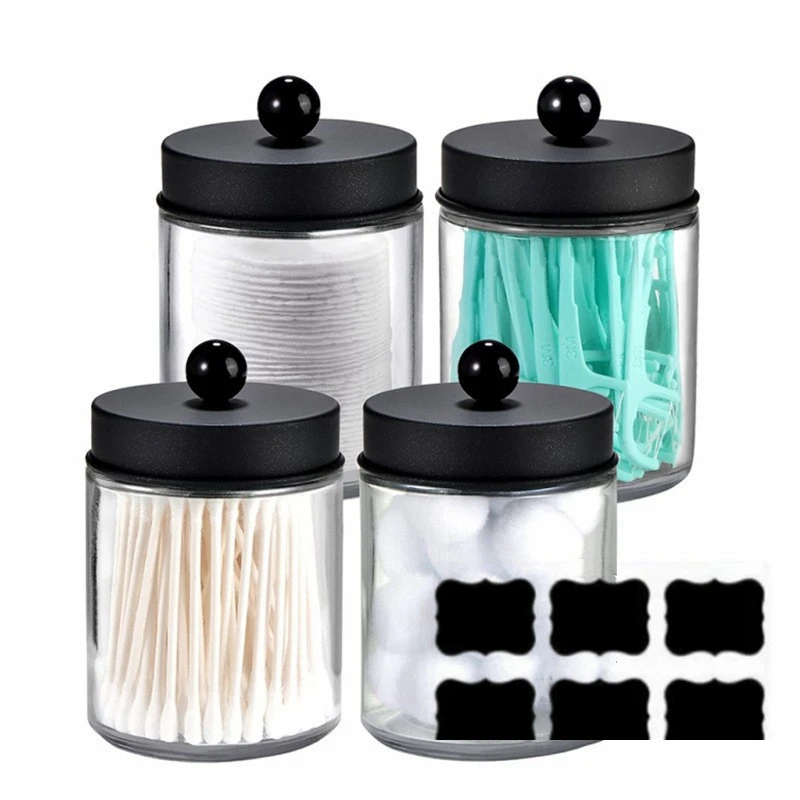 Glass Jar with Metal Covers, Bathroom Storage Bottle, Dental Floss Bottle, 4 Units, 270ml