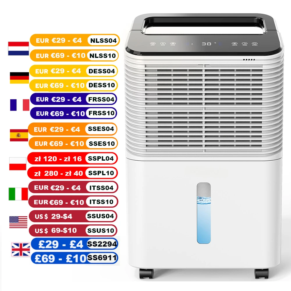 مزيل الرطوبة 16 لتر/يوم، تحكم مركزي ذكي كهربائي فائق الهدوء، وضع تلقائي، عرض الرطوبة، أجهزة منزلية بمؤقت 24 ساعة