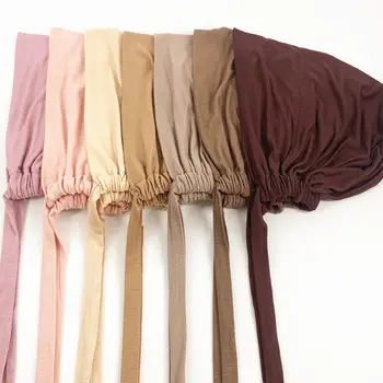 82種顏色繫帶內襯帽 時尚女士內襯頭巾穆斯林帽 純色伊斯蘭棉氨綸針織 DEW 內襯頭巾 10 最佳銷售 摩洛哥頭巾 - №6