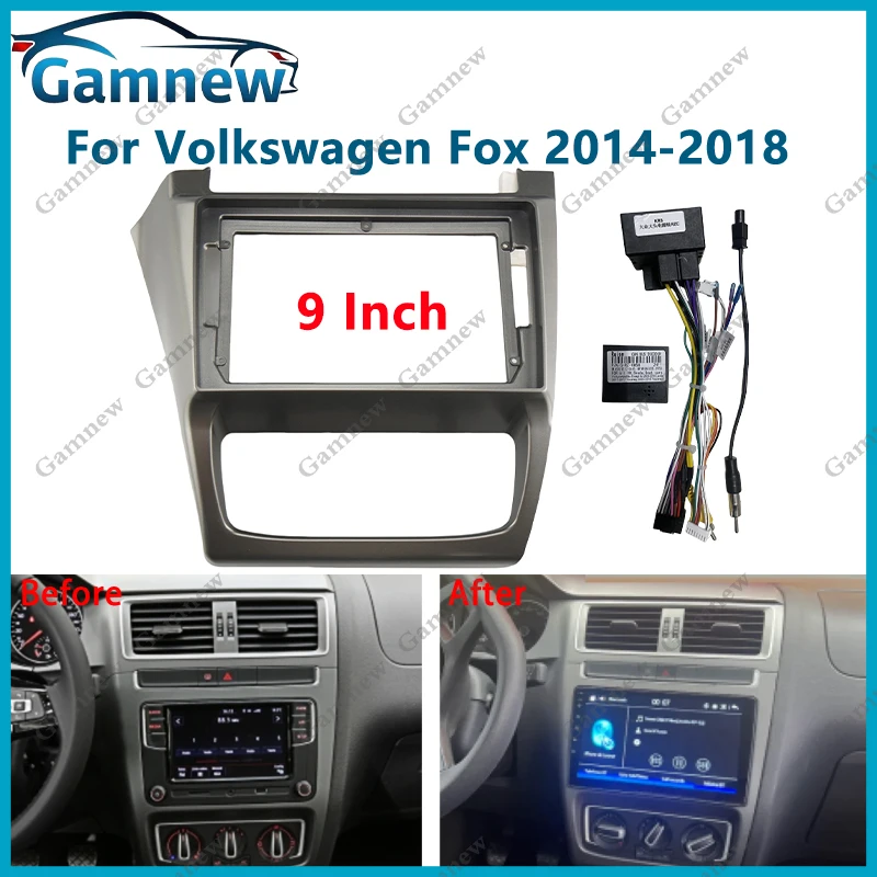 

9-дюймовая автомобильная рамка, адаптер Canbus Box, Android радиоприемник, комплект панели для приборной панели для Volkswagen VW Fox 2014-2018
