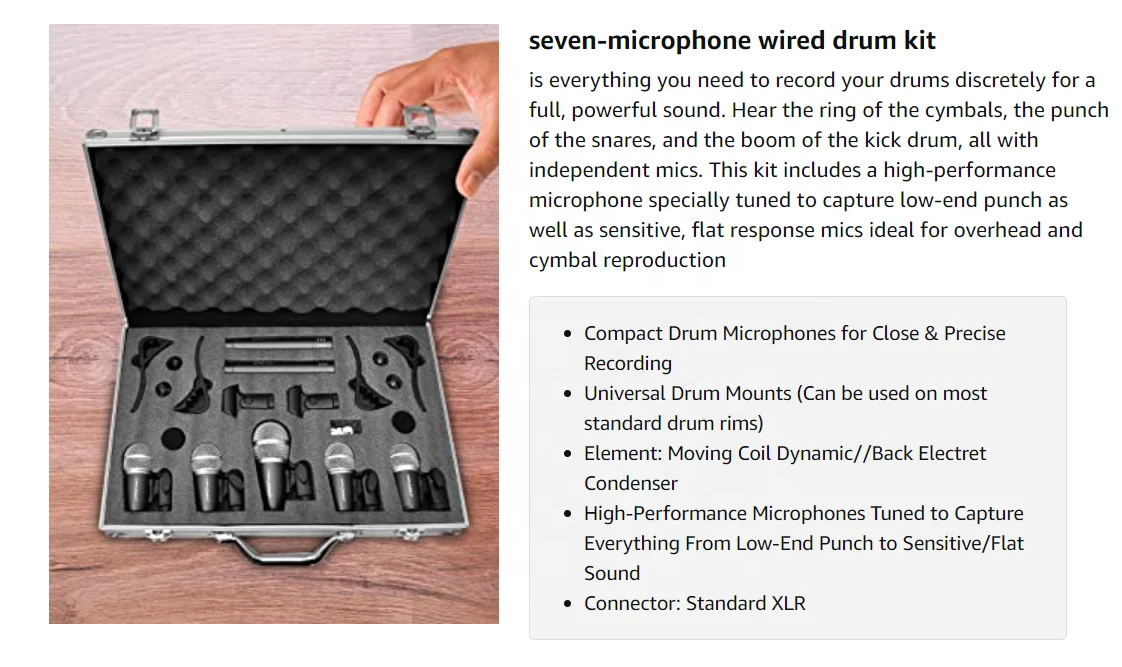 7PCS Drum Microphone Kit Instrument microphone Microfone