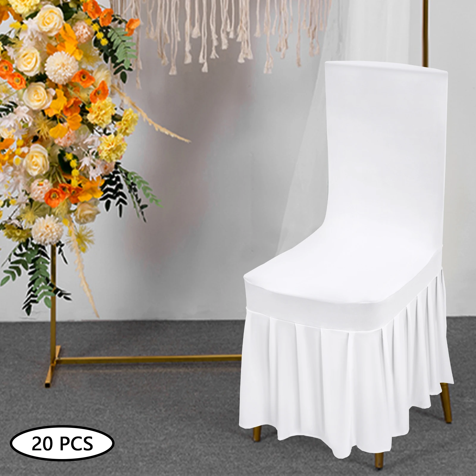 

20 шт. эластичных чехлов для стульев с юбкой, белые, для свадеб, отелей, банкетов, ресторанов