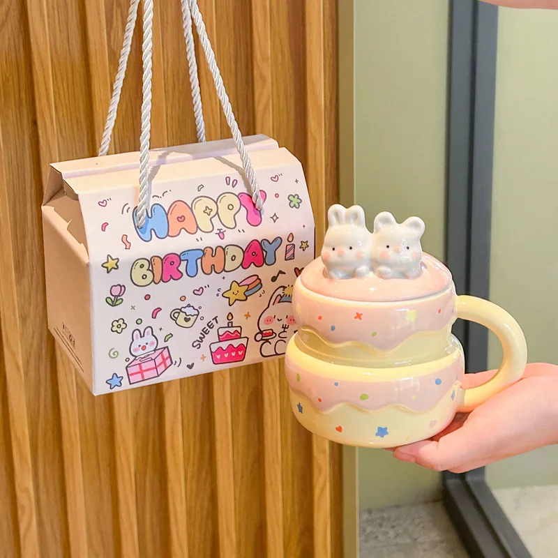 

Birthday Gift for Girls Cute Rabbit Ceramic Mug Dessert Cake Mug Friend Souvenir Gift Box White Porcelain Universal Cup