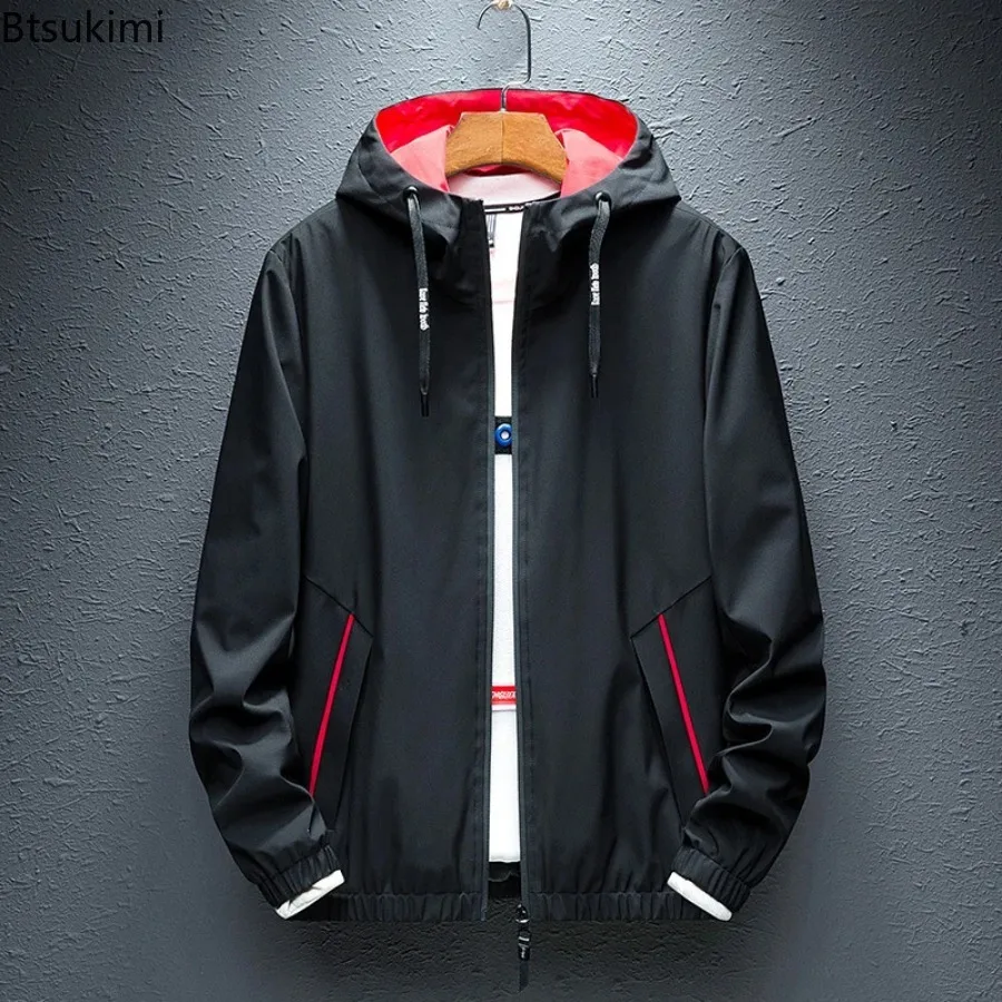 Spring Autumn Men's Waterproof Jacket Korean Style Young Boy's Hooded Jacket Zipper Front Solid Casual Coat Windbreaker Male 5XL