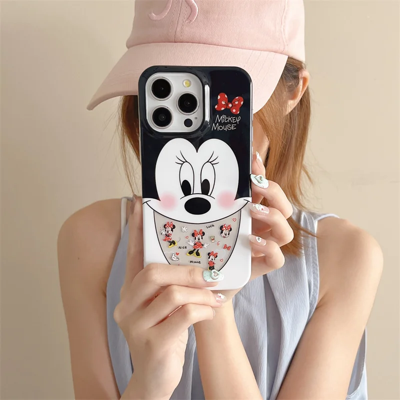Luxus Laser Liebe Cartoon Nette Mickey Minnie Telefon Fall Für iPhone 13 14 15 16 Pro Max Cartoon Nette Paar schützen Abdeckung