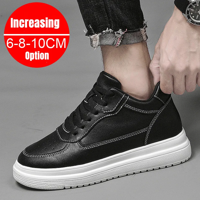 PDEP Summer Invisible Height Increasing 6cm,8cm10cm White Men\'s Breathable ELevator Sports Casual Sneaker Shoes