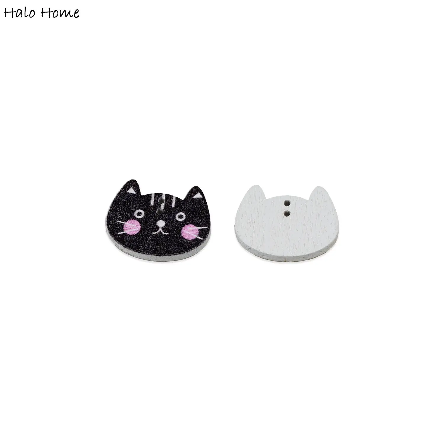 30pcs Cat Head Wood Buttons Sewing Scrapbooking Clothing Headwear Handmade Crafts Home Decor Accessories DIY 20x15mm