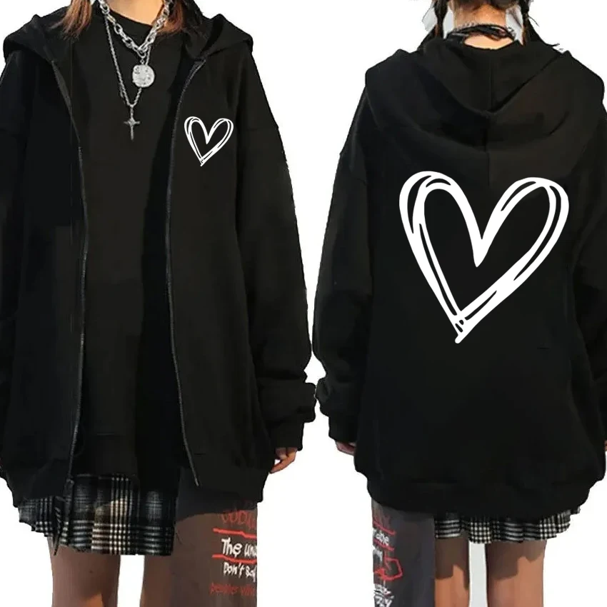 

2025 New in Trend Love Double Sided Print Zipper Hoodie Men women fashion Y2k black Sweatshirt Coat Unisex Casual Fleece Jacket