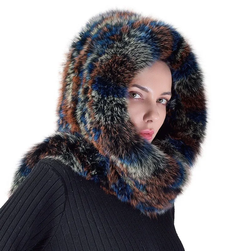 

New woven fur snow cap women's scarf and hat integrated warm cold-resistant thick
