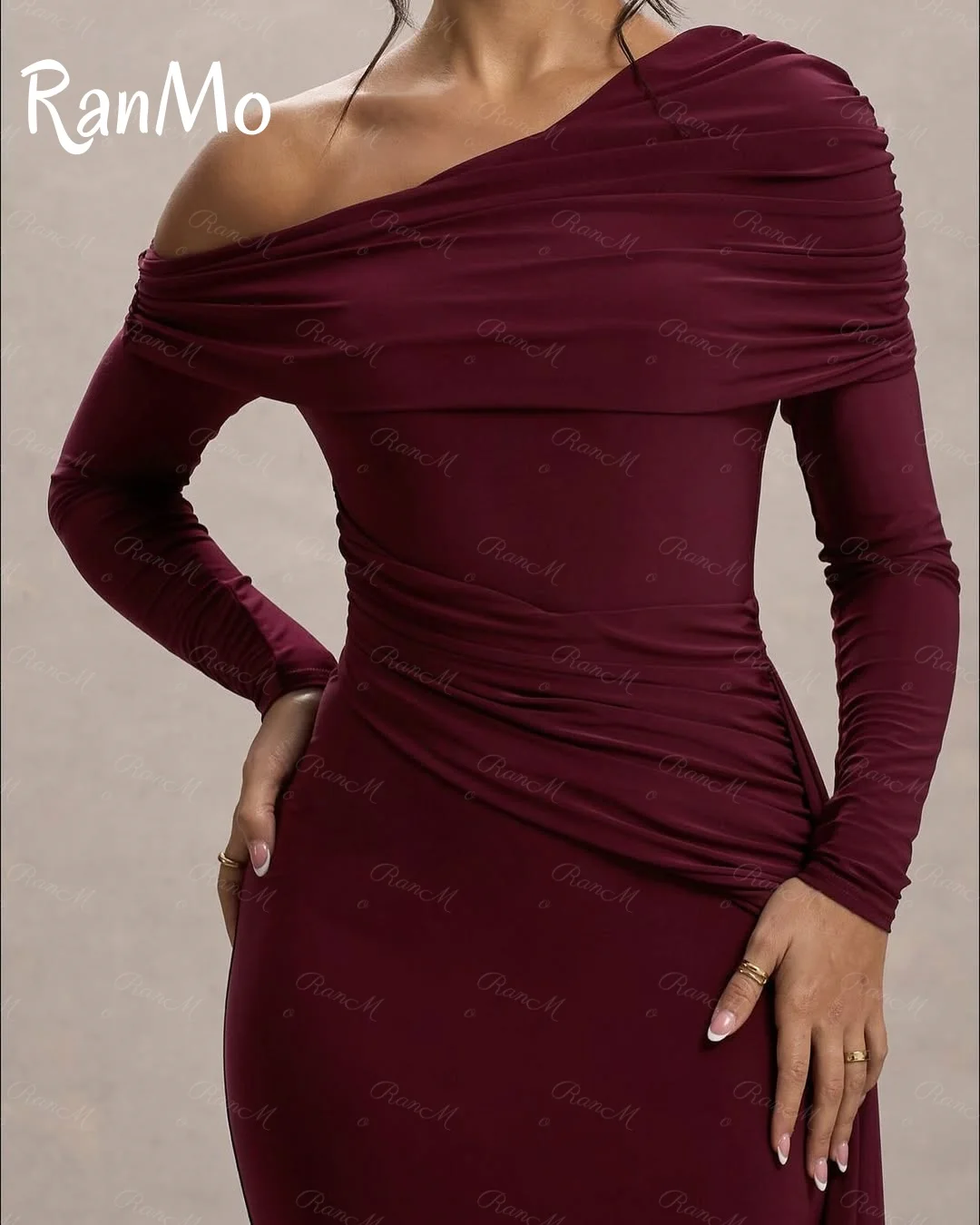 Ranmo Customized Classic Burgundy One Shoulder Evening Dress High Quality Jersey Prom Dresses Temperament Bespoke Occasion Gowns