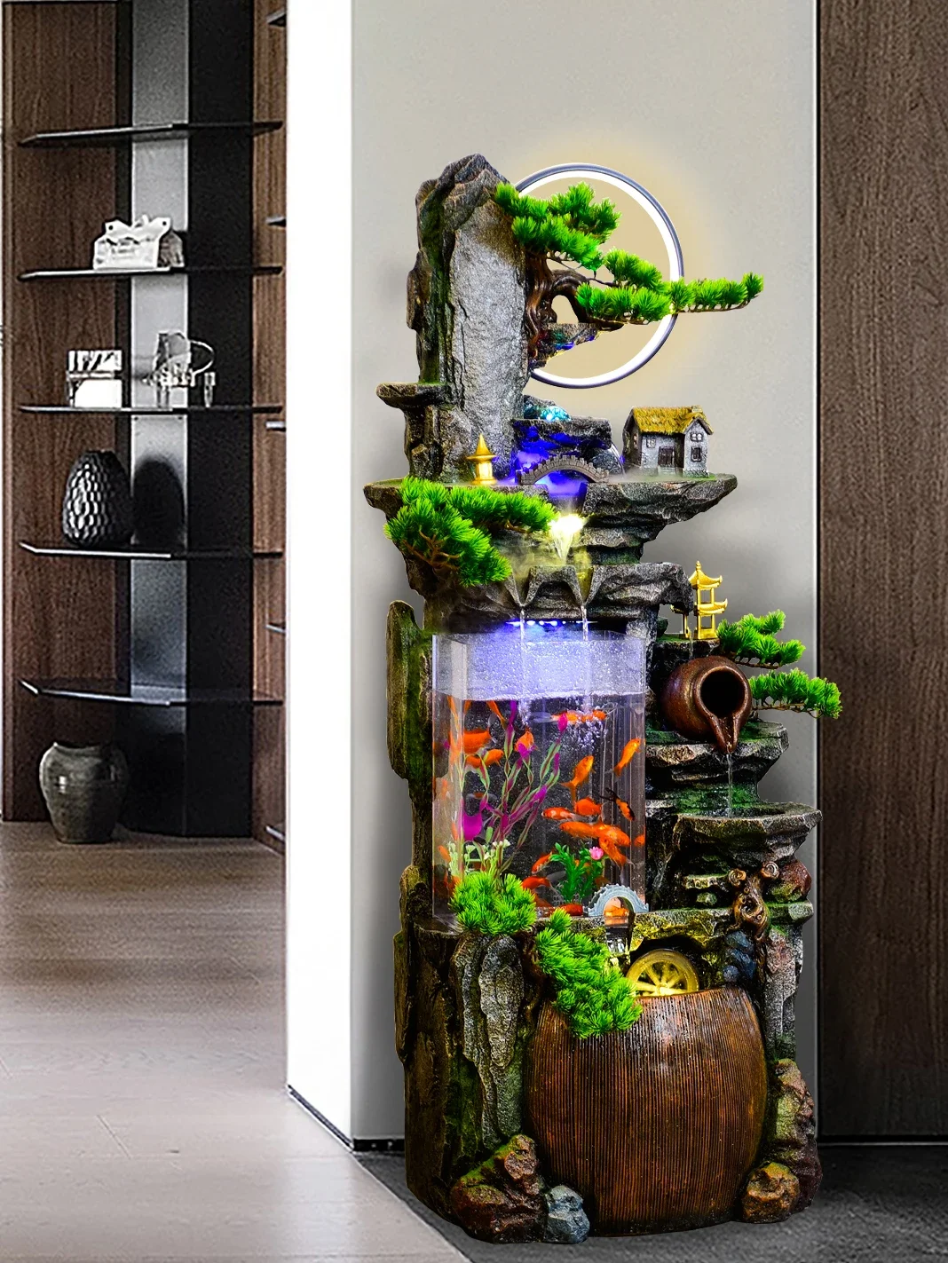 Floor Rockery Fountain Water Decoration Fengshui Wheel Humidifier TV Cabinet 1