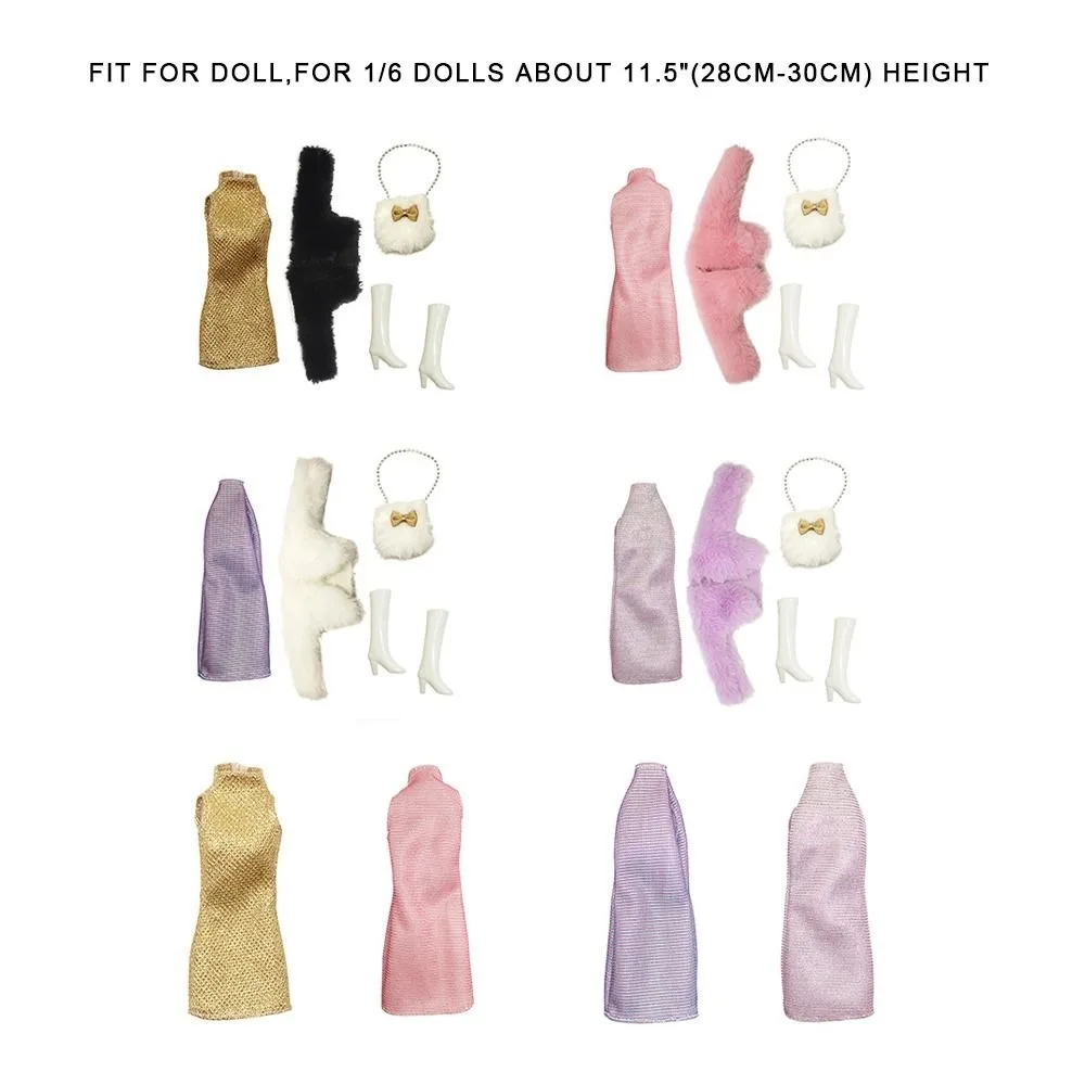 11.5 "bambola vestiti eleganti per feste stivali giacca di pelliccia abiti cappotto di peluche per bambola da 30cm Casual indossa borse da principessa per bambole BJD 1/6