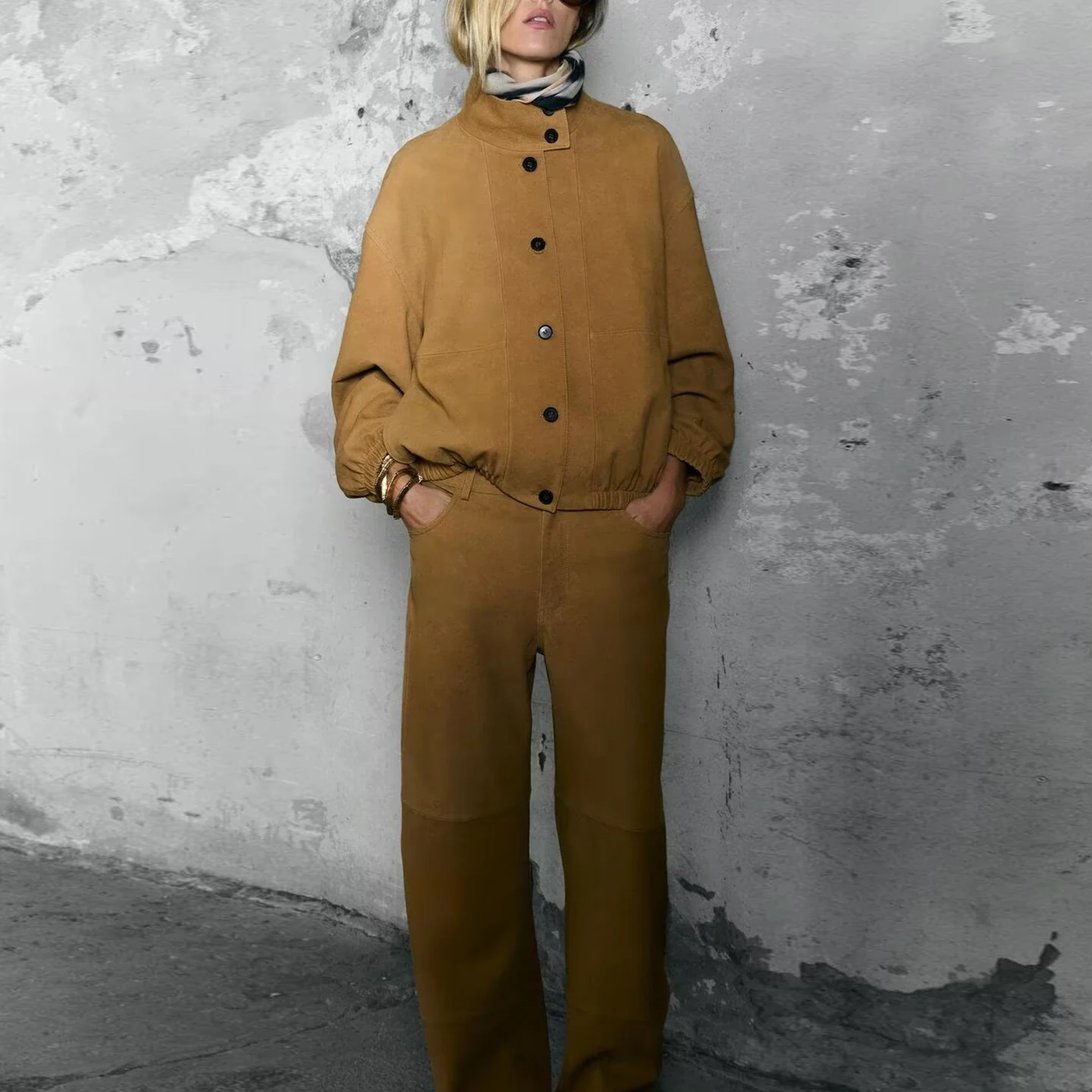 Ele lederen pilot-jas voor dames herfst 2025, casual Sle Stand Fit Z-merk ort bovenkleding