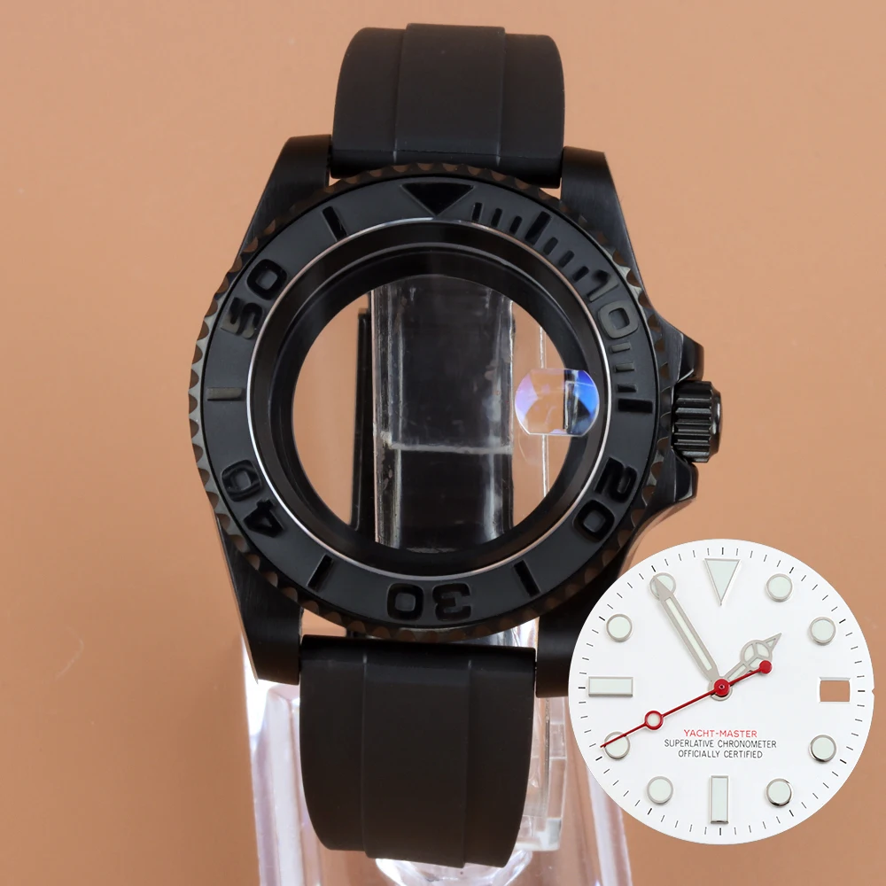 

Black 40mm Watch Case Waterproof Rubber Strap 28.5mm Dial Hand Blue Luminous For NH34 NH35 NH36 NH38 Movement Yacht-Master Case