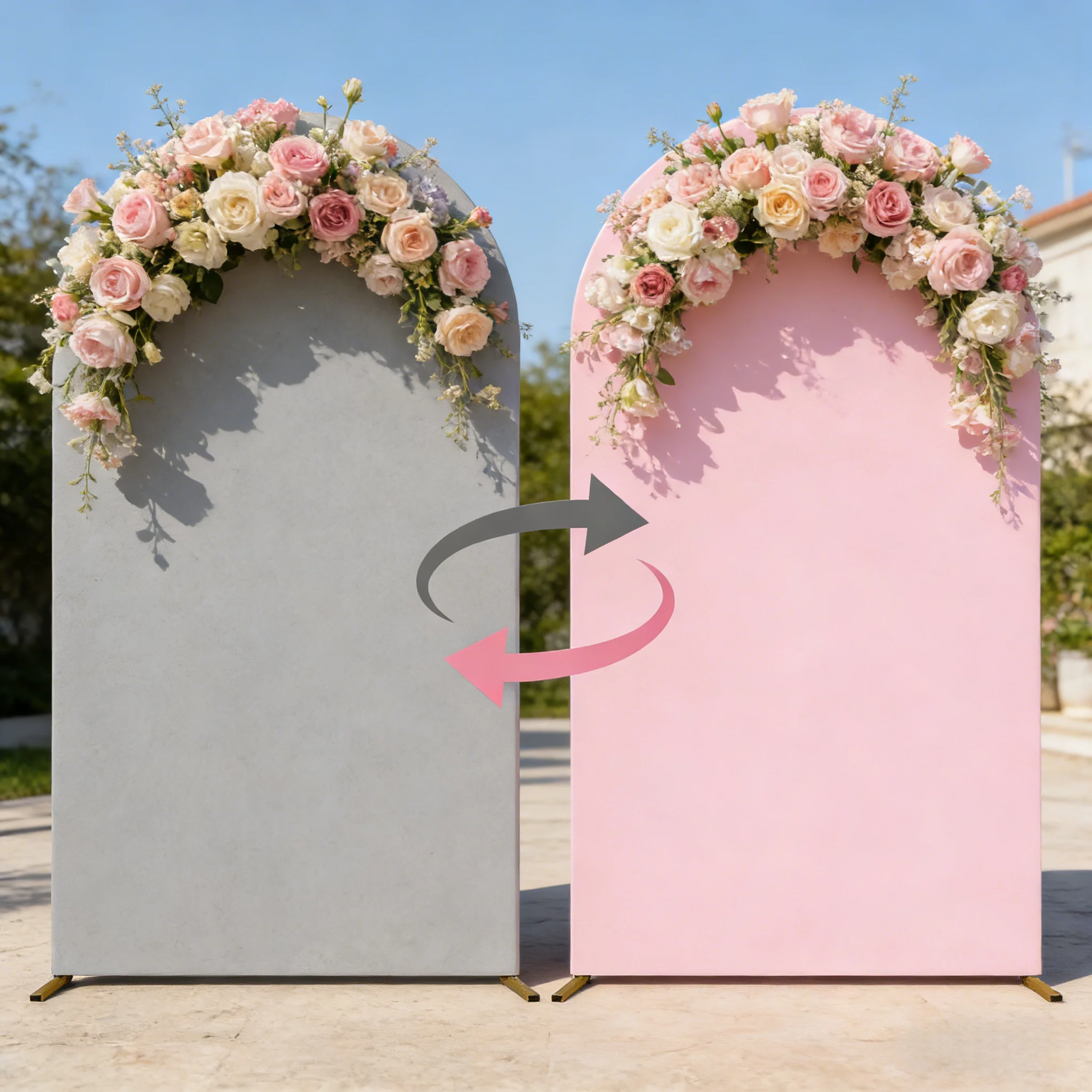 Grey Double Color Arch Cover Backdrop Wedding Baby Shower Birthday Decor 2-Sided Elastic Arch Stand Cover Photography Background