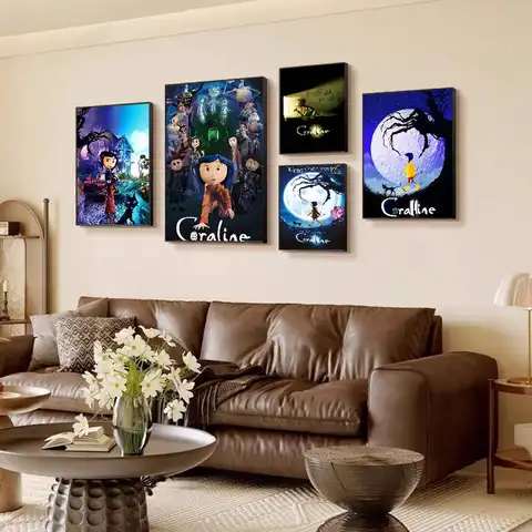 Pósteres Vintage de Coraline de dibujos animados, decoración adhesiva Vintage para habitación, hogar, Bar, cafetería, decoración de habitación Kawaii