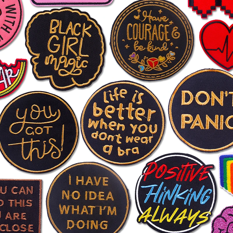 Positive Sprache Buchstaben Patch Cartoon bestickte Patches Eisen auf Patches für Kleidung thermoadhäsive Patches für Kleidung DIY
